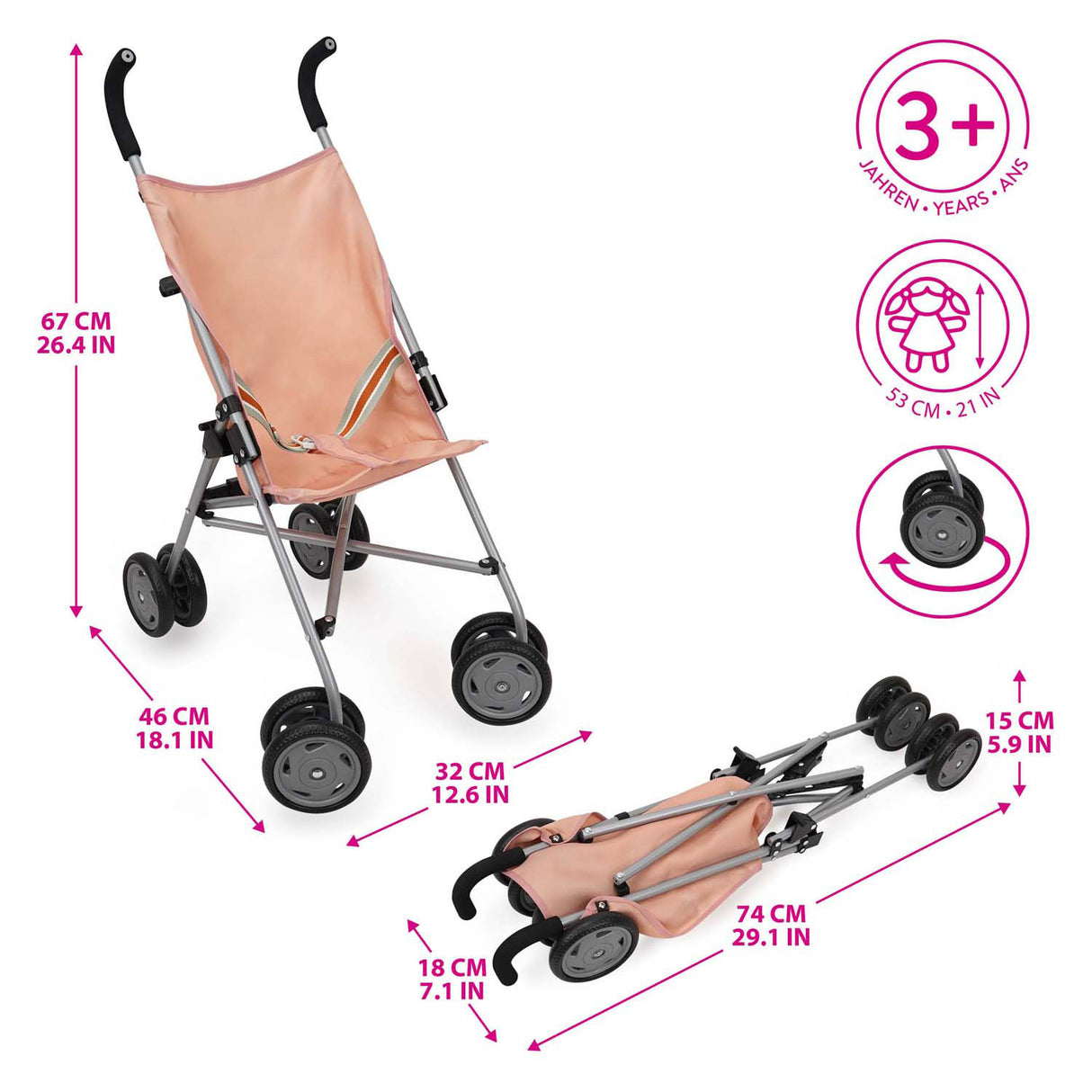 Lobbes Spielzeug, zB Buggy, faltbarer Puppenwagen