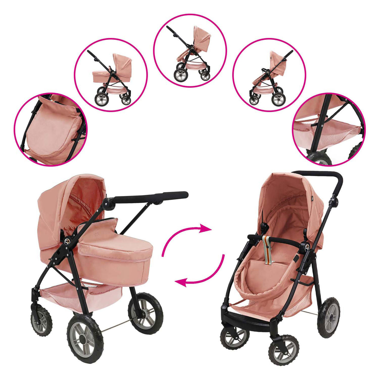 2-in-1-Puppenwagen - Rosa