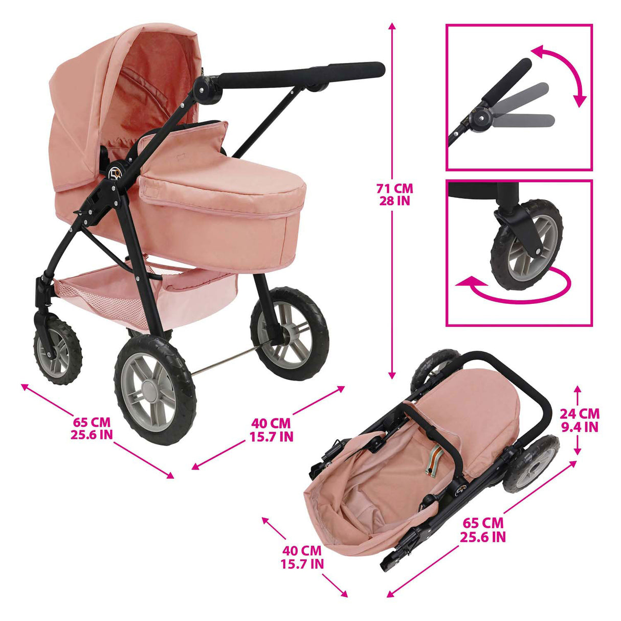 2-in-1-Puppenwagen - Rosa