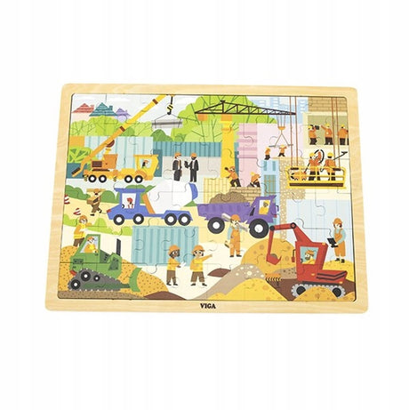 Viga houten bouwmachines puzzel met onderlegger - 48 stukjes, vanaf 2 jaar