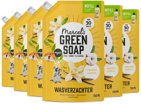 Marcel's green soap wasverzachter navulling - vanille katoen - 6 x 750ml - 180 wasbeurten