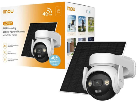 Imou Aov PT Kit – Batteriebetriebene kabellose Überwachungskamera mit Solarpanel – 5 MP 3K – 4G WiFi – 360° PTZ – Kontinuierliche Aufzeichnung