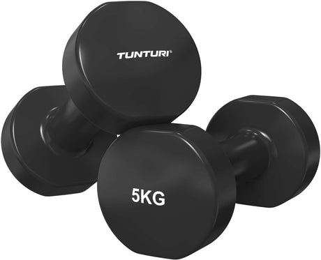 Tunturi dumbbell set - 2 x 5,0 kg - vinyl - zwart - incl. gratis fitness app