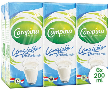Campina Long Tasting – teilentrahmte Milch – haltbar – Mini-Getränkepackungen – 5 x 6 x 200 ml – Vorteilspackung