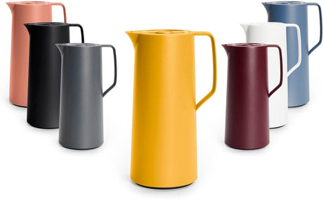 Emsa Motiva Thermoskanne | 1 Liter | Schnelldruckverschluss | 12 Stunden heiß, 24 Stunden kalt | Glaskolben | hergestellt in Deutschland | skandinavisches Design | gelb