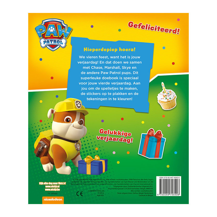 Deltas Paw Patrol Birthday Book - Hooray, 4 years!