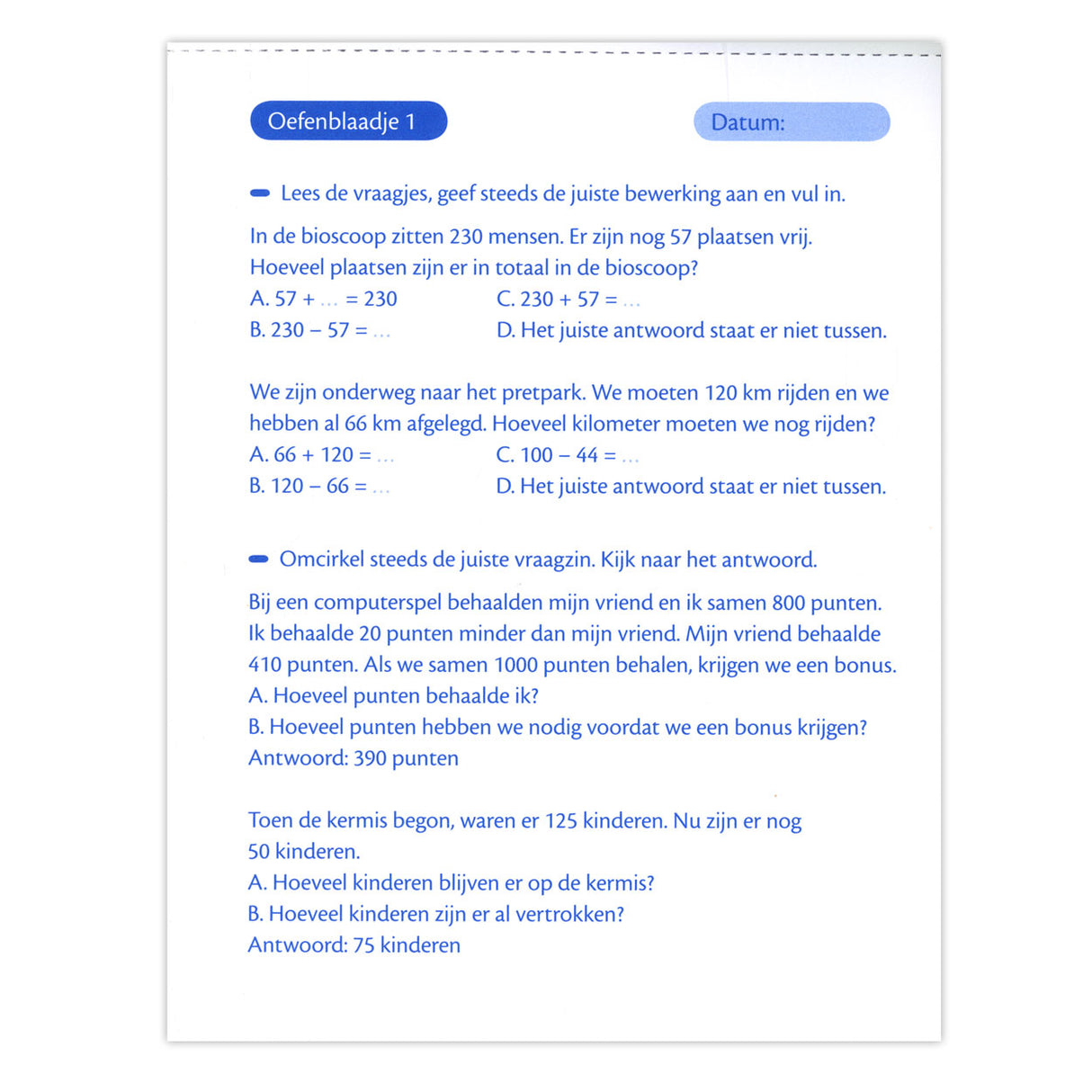 Practice leaves issues Calculation councils (8-9 J.)