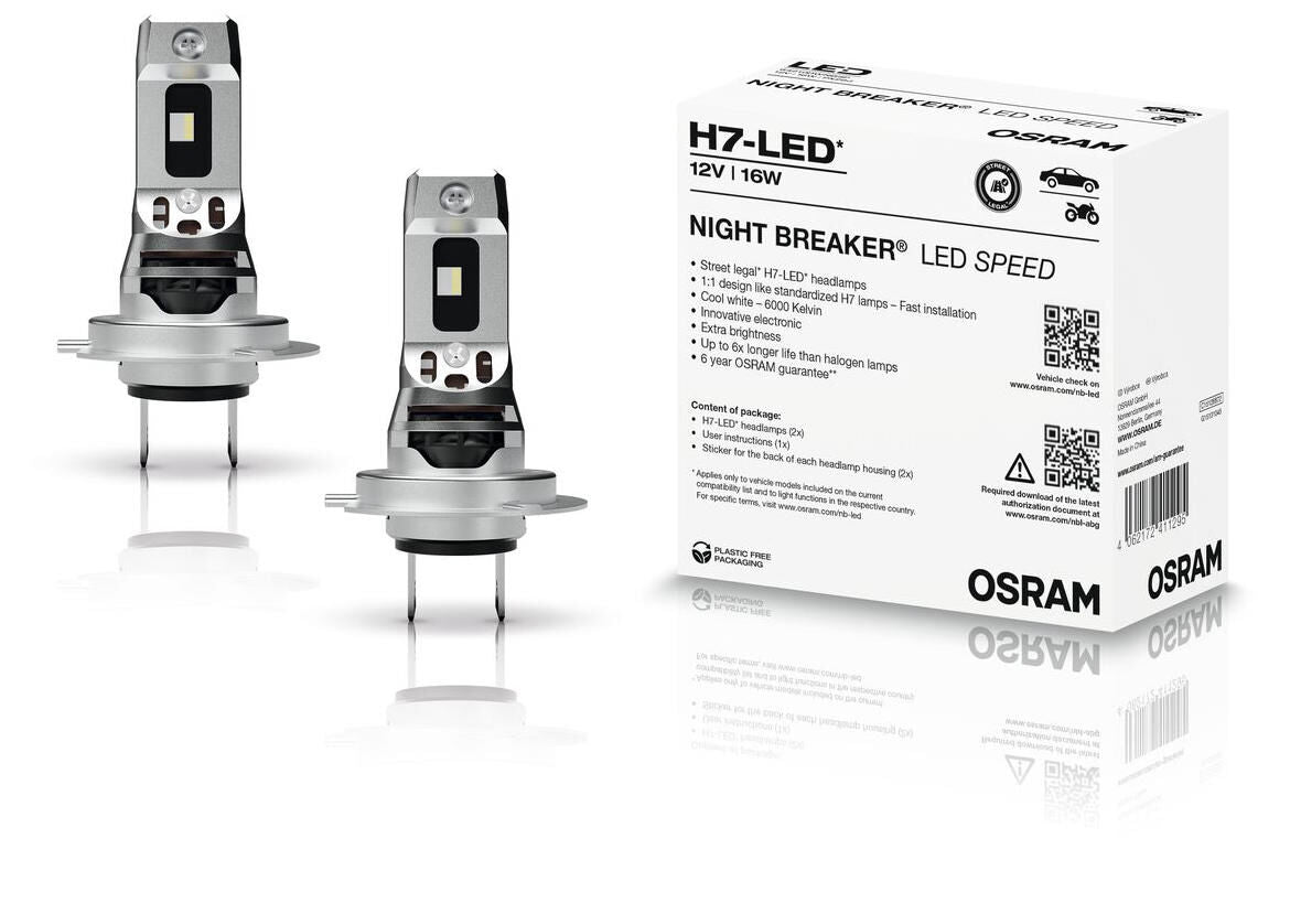 Osram-Scheinwerfer-Nachtschalter, LED-Geschwindigkeit der Lampe, H7, LED-Geschwindigkeit, 12 V, 16 W, Nachtschalter