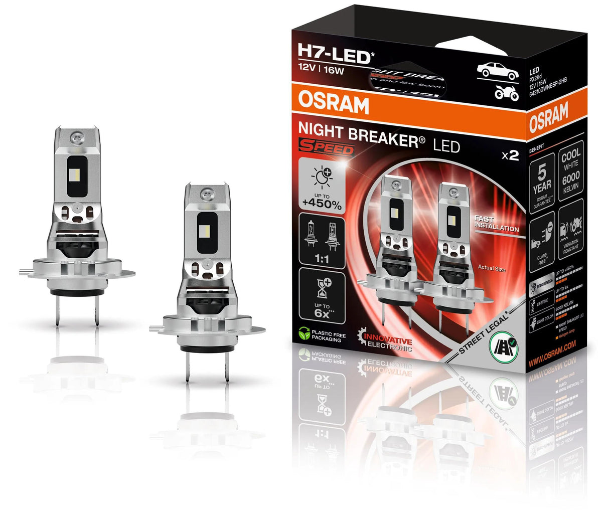 Osram Scheinwerfer Night Breaker LED Speed 450 Lampe H7 450 2VP LEDSpeed Nightbreaker 12V16W