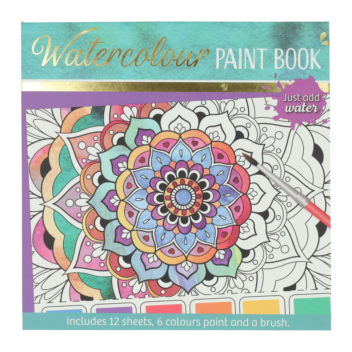 Wins Holland Aquarell-Malblock für Erwachsene – Mandalas – inklusive Pinsel und 6 Aquarellfarben