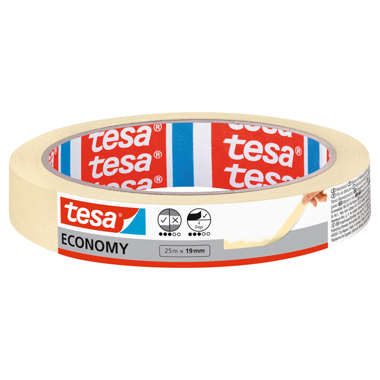 Tesa afplaktape - 1x rol - wit - 19 mm x 25 m - schilderstape - maskeertape - masking tape