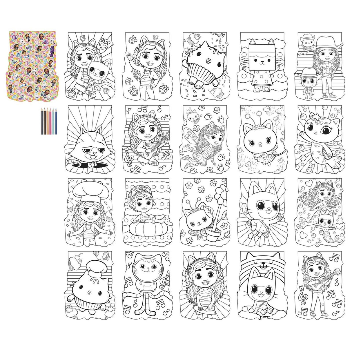 Moxy gabby's popppenhuis kleurset kleurboek met 6 kleurpotloden - kleurboek 27-delig - tekenen en kleuren - gabby's dollhouse creatief speelgoed vanaf 3 jaar