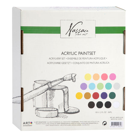 Nassau Fine Art Hobby Paint Acrylfarben-Set 18-teilig – 36-ml-Farbtuben – Acrylfarbe für Kinder und Erwachsene – 9 Pastellfarben, 9 Grundfarben – Farbe für Kinderhandwerk – Kinderfarben-Set