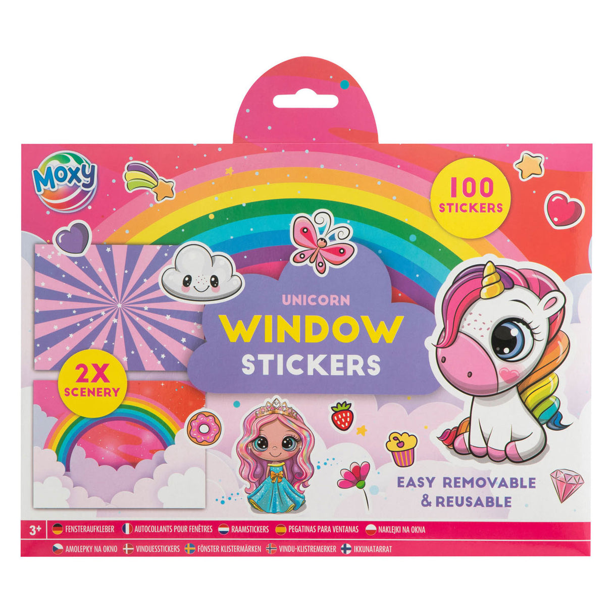 Creative Craft Group window stickers with 2 sticker scenes unicorn, 100th.