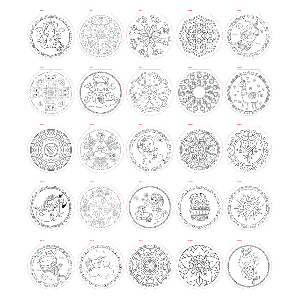 Kreatives Bastelgruppen-Mandala-Malbuch, 25 Seiten zum Ausmalen
