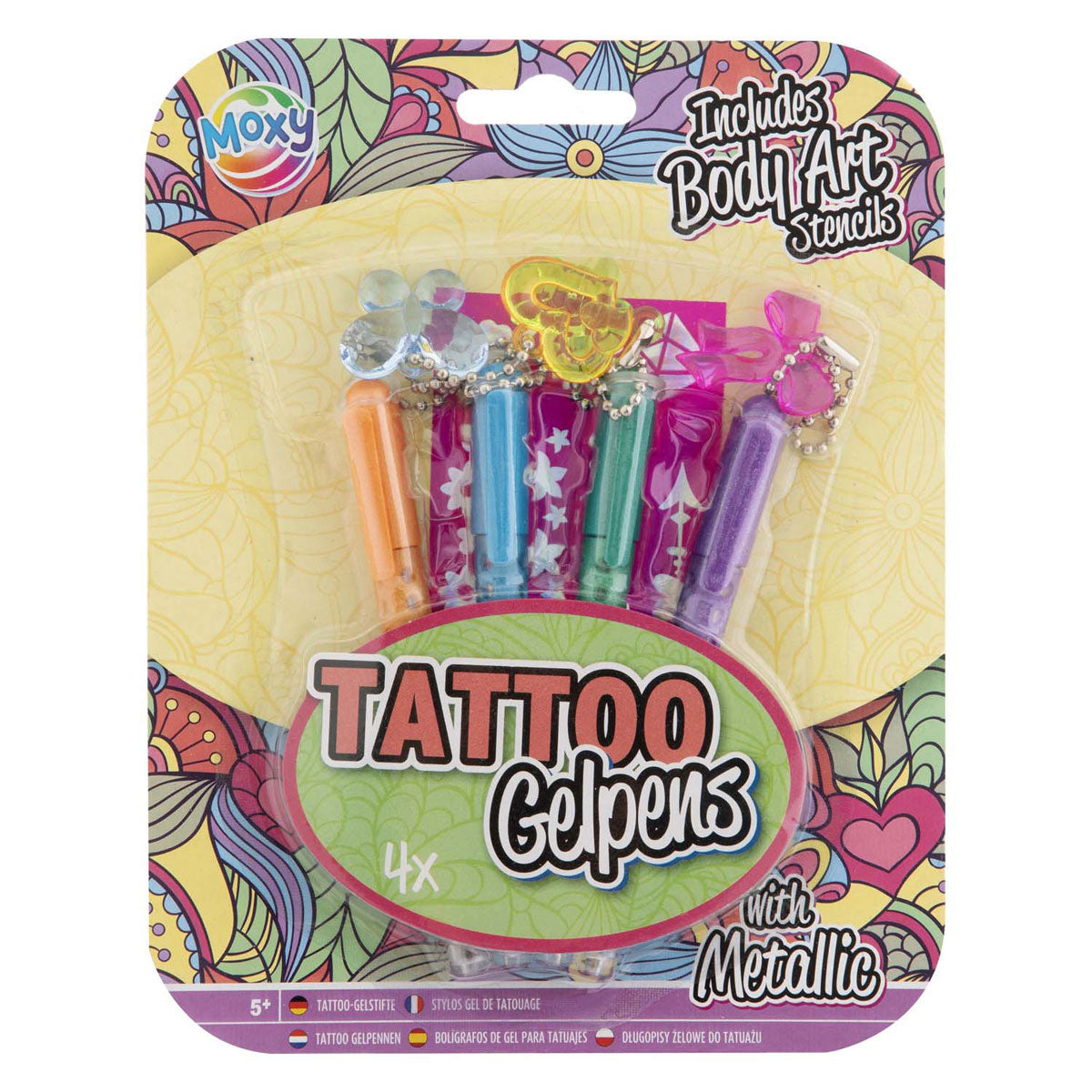 Creative craft group tattoo gelpennen metallic met sjabloon, 4st.