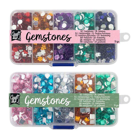 Creative craft group decoratiestenen in opbergbox - 10 kleuren