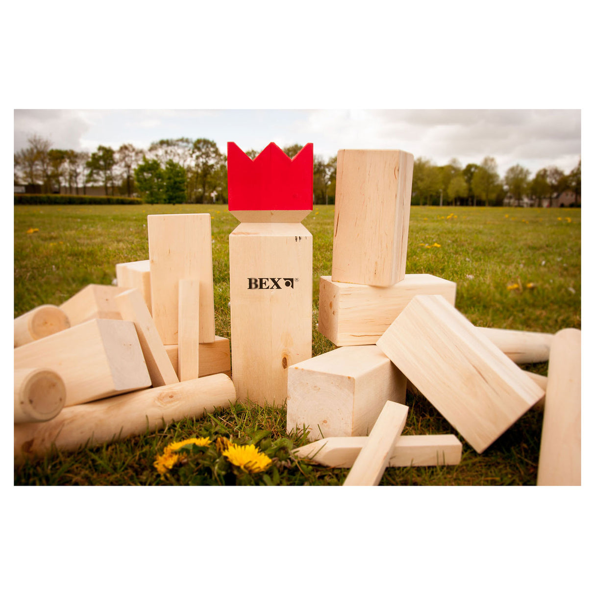 Kubb Original Rubberhout with red king