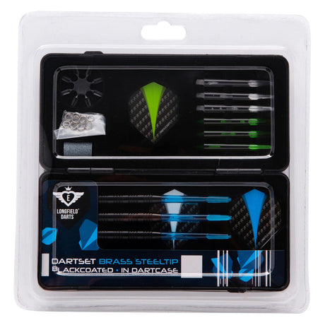 Longfield-Dart-Set, Messing, Stahlspitze, schwarz beschichtet