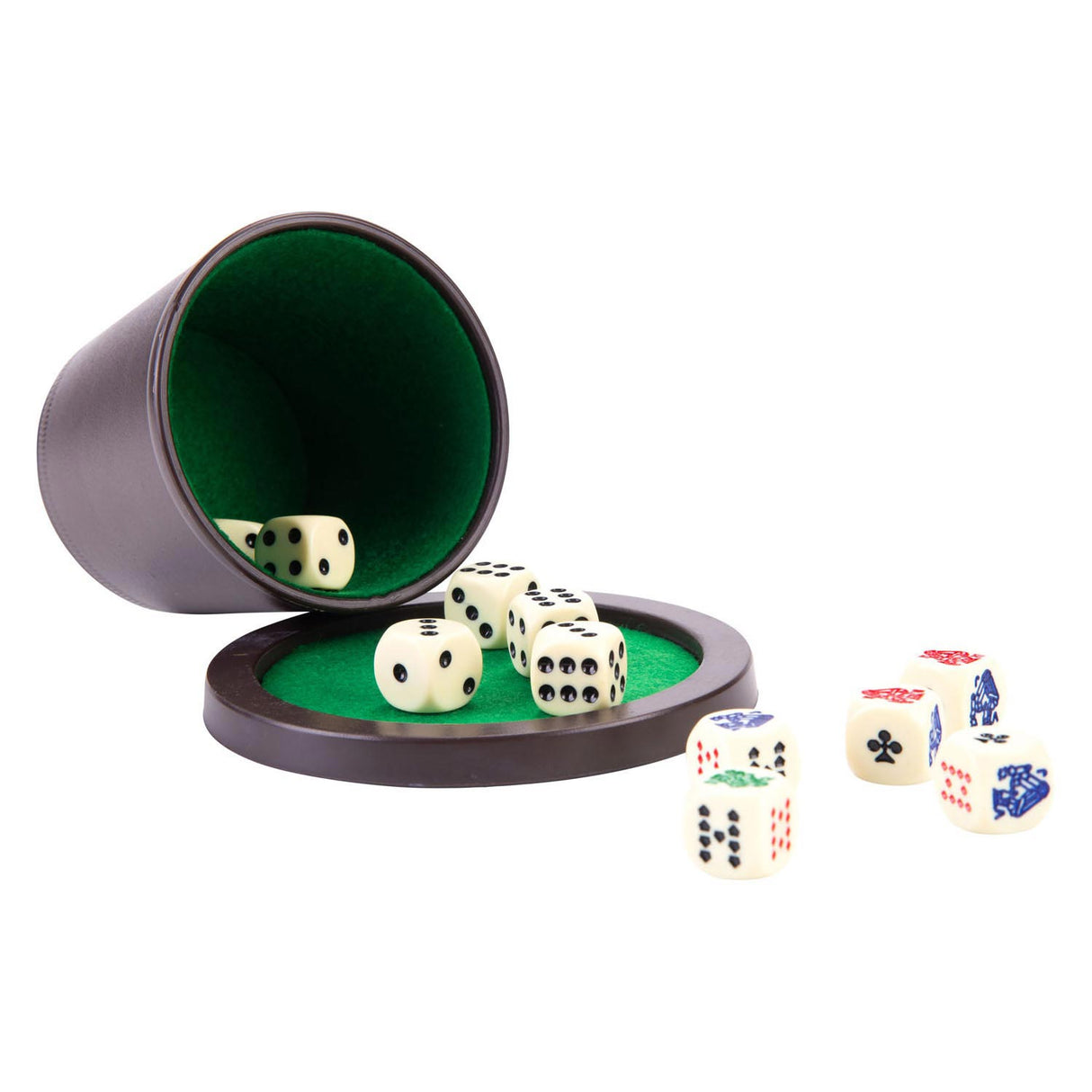 Longfield Pokerbecher mit Deckel – inklusive 2 Würfelsets (16 mm) – Würfelset – klassisches Würfelspiel, Familienspiel – Engelsherz