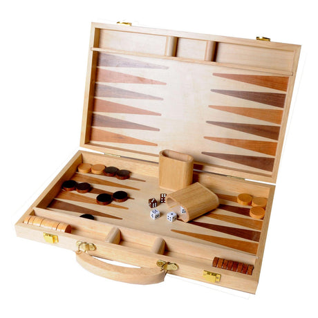 Engelhart Backgammon 15 Zoll – Brett mit Holzintarsien – Holzkoffer mit Griff – Luxusversion –