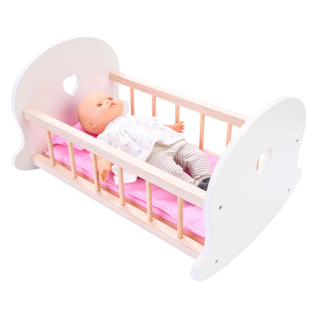 Longfield Puppenbett Schaukelwiege, rosa weiß