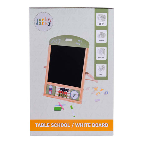 Jack Jacky Tischtafel Whiteboard – multifunktionales 2-in-1-Lernspielbrett – Kreide- und Magnettafel – Lerntafel mit Uhren-Abakus – motorische Fähigkeiten üben lernen – inklusive Zubehör – Engelsherz