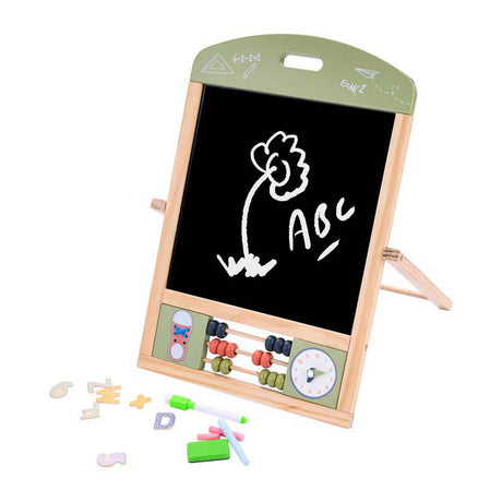 Jack Jacky Tischtafel Whiteboard – multifunktionales 2-in-1-Lernspielbrett – Kreide- und Magnettafel – Lerntafel mit Uhren-Abakus – motorische Fähigkeiten üben lernen – inklusive Zubehör – Engelsherz