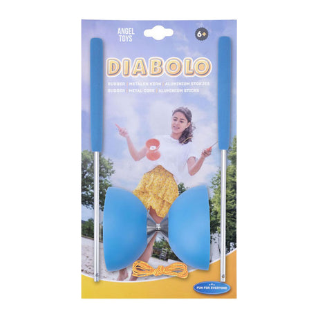 Diabolo van rubber met metalen stokjes - blauw
