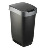 Rotho Twist Mülleimer mit Schwingdeckel 25l – Schwarz Silber – BPA-frei – inkl. 6 Aufkleber für verschiedene Abfallströme