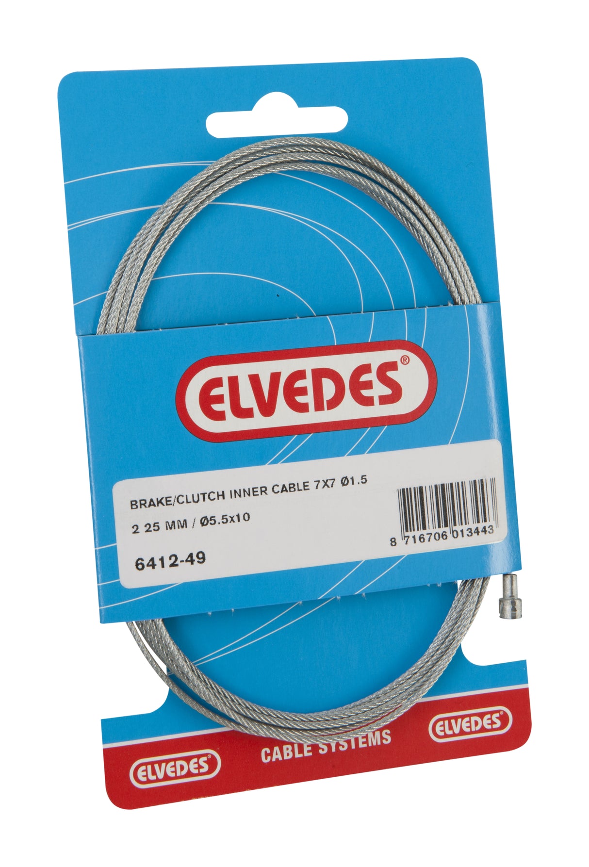 Elvedes Clutch Inner Cable 2250mm 7x7 Wire Galvanized Ø1.5mm med V-Nipple (på MAP)