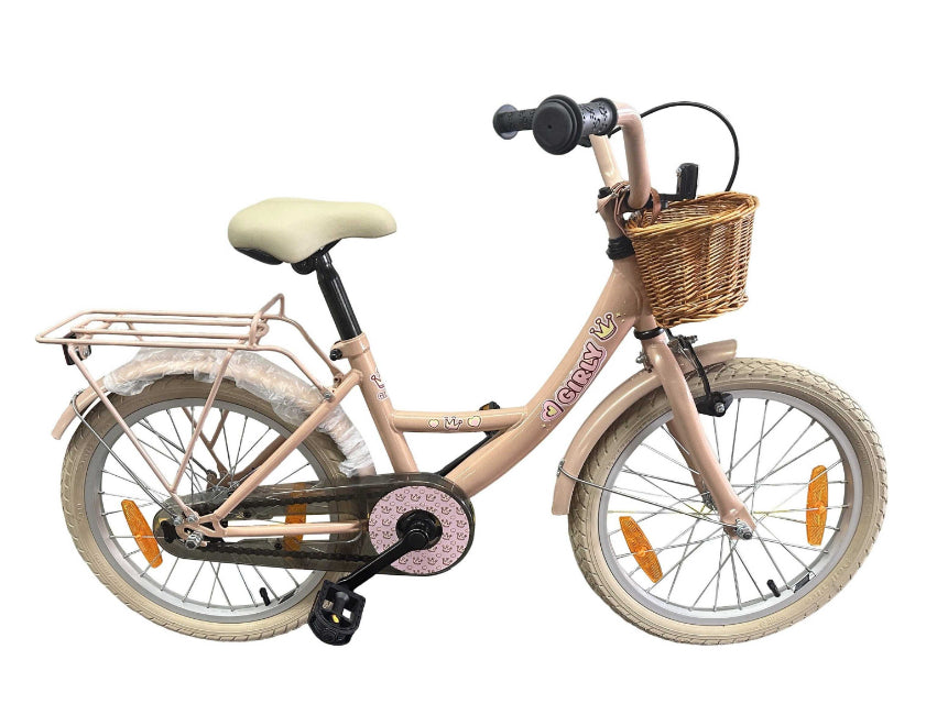 Bikefun Kinderfahrrad Girly 18 Zoll – mit Korb und Bremsnabe – Pink