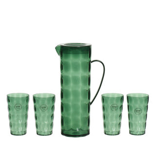 Gießkanne mit 4 Trinkgläsern aus Kunststoff, grün, 5er-Set