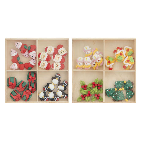 Creative craft group resin kerstmis figuren in houten doos - 24dlg.