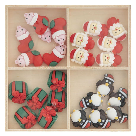 Creative craft group resin kerstmis figuren in houten doos - 24dlg.