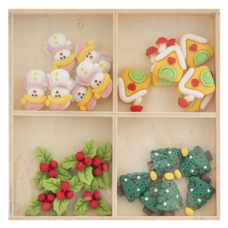 Creative craft group resin kerstmis figuren in houten doos - 24dlg.