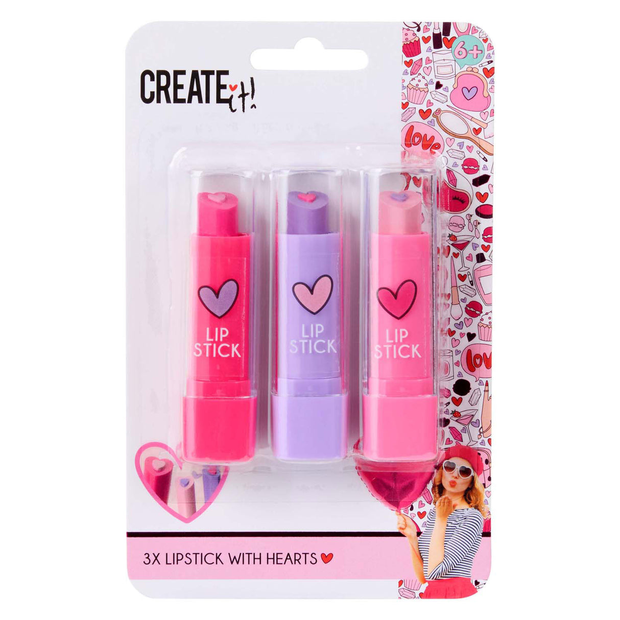 Erstelle es! Herz-Lippenstift, 3St.