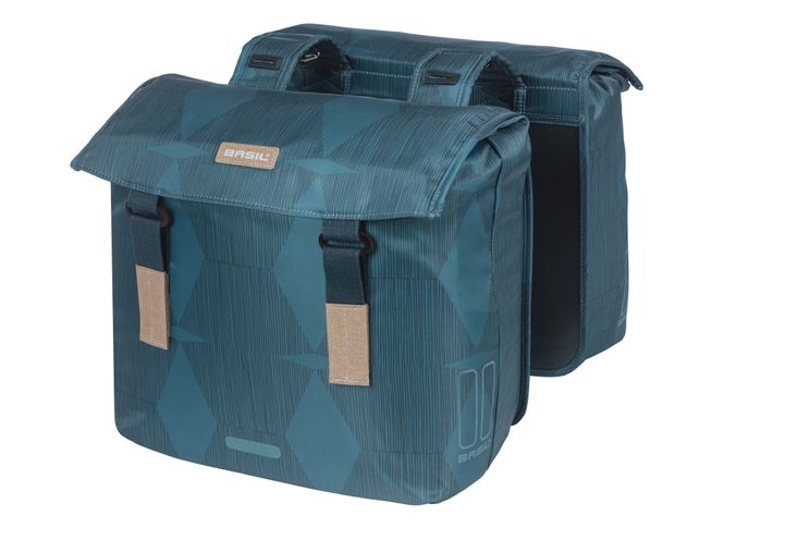 Bolso de bicicleta doble de elegancia de albahaca, azul, mascota reciclada, alimentada, cierre de retención de agua, puente universal, 40-49L