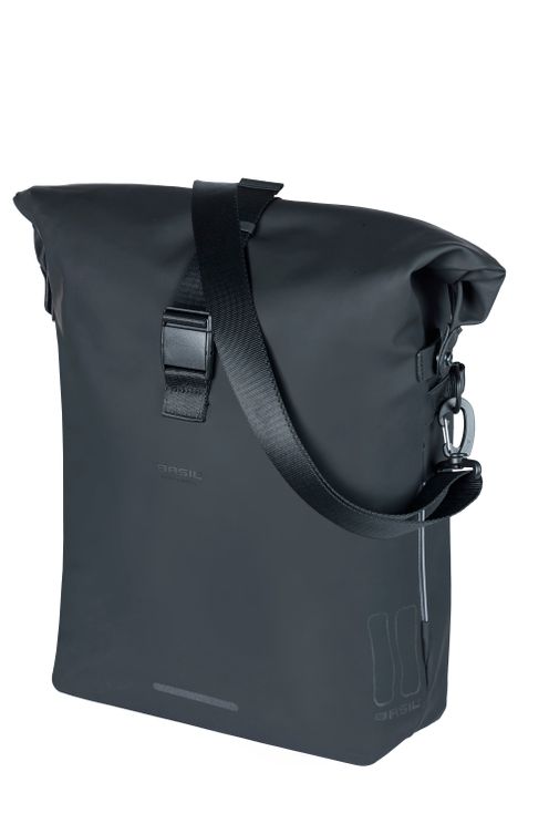 Boba de hombro de bicicleta lateral Basil Soho Mik - Negro, impermeable, PU, ​​Nordlicht LED, 17L