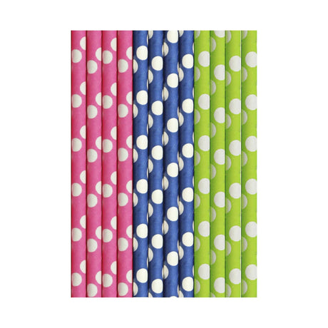 Duni Papierstrohhalme Cocktailpunkte: Blau, Grün, Rosa, 15 cm, Packung mit 25 Stück