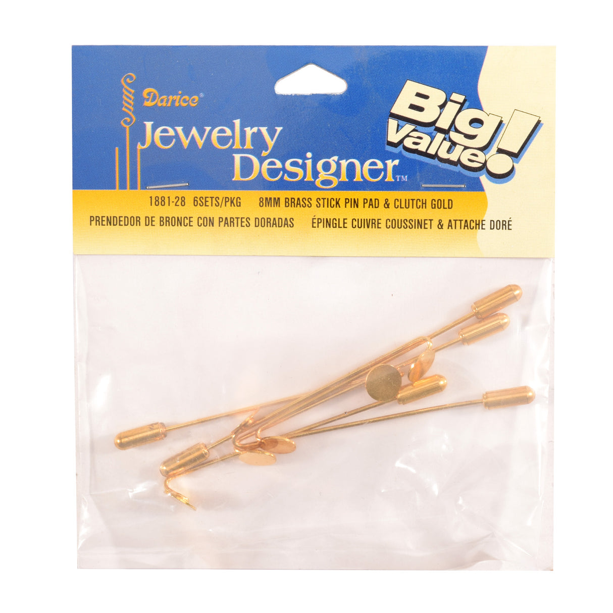 Darice • Anstecknadel 8 mm Gold 6 Stk.