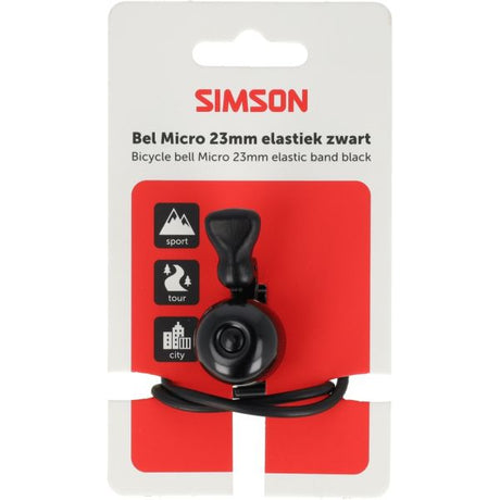 Simson fietsbel micro 23mm rubber elastiek bevestiging zwart