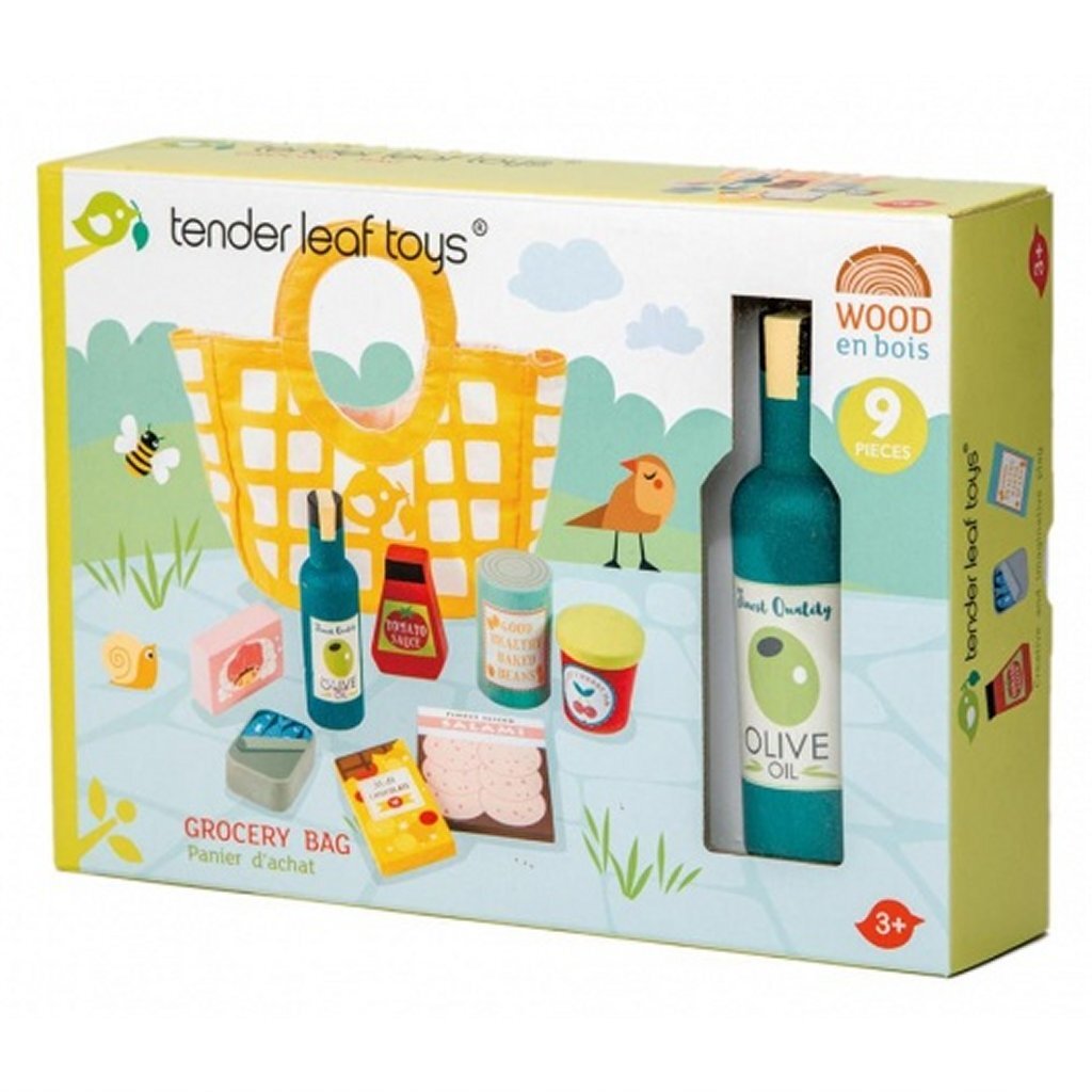 Tender toys tender toys houten boodschappen + canvas tas