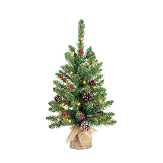 Creston Weihnachtsbaum LED batteriebetrieben grün mit Sackleinen 20l Spitzen 58 - H60xT41cm
