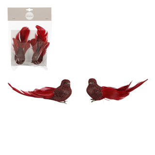 Edelman Clip Vogel rot 2 Stück - L8xB5xH6,5cm | 6 Stück