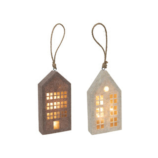 Hausanhänger beige braun Filz LED 20cm 2sort | 4 Stück