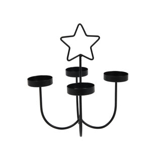 Teelichthalter 4-armig mit Stern aus Metall schwarz