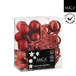 Edelman Baumschmuck unzerbrechlich rot 40 Stück - D8cm