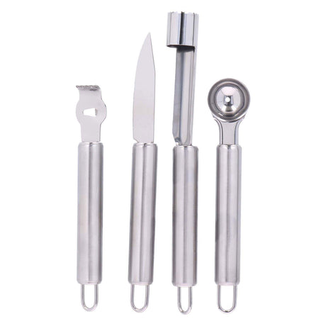 Alpina Obstschneide-Set – 4-teiliges Set – Schäler, Obstschneider, Apfelentkerner, Melonenentkerner – Edelstahl