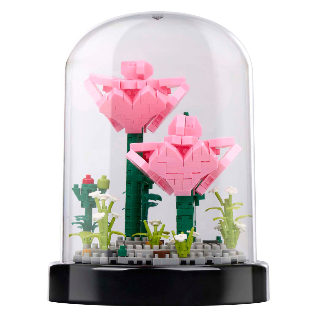 Blumenbausteine in einer Glasglocke